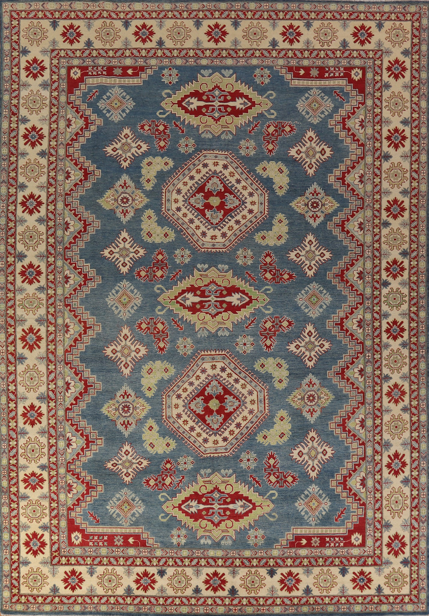 Vegetable Dye Blue Kazak Oriental Large Rug 10x14