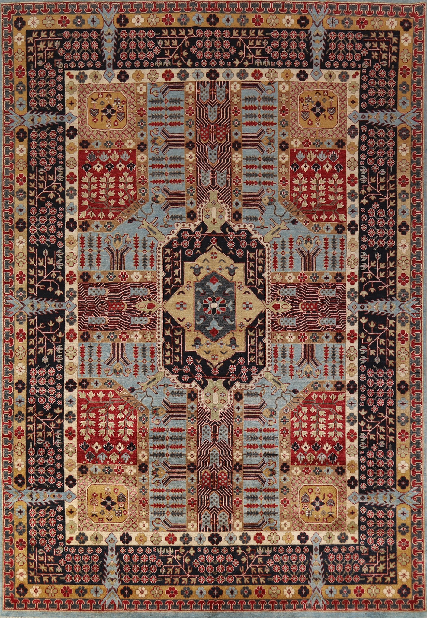 Geometric Wool Kazak Vegetable Dye Area Rug 9x11