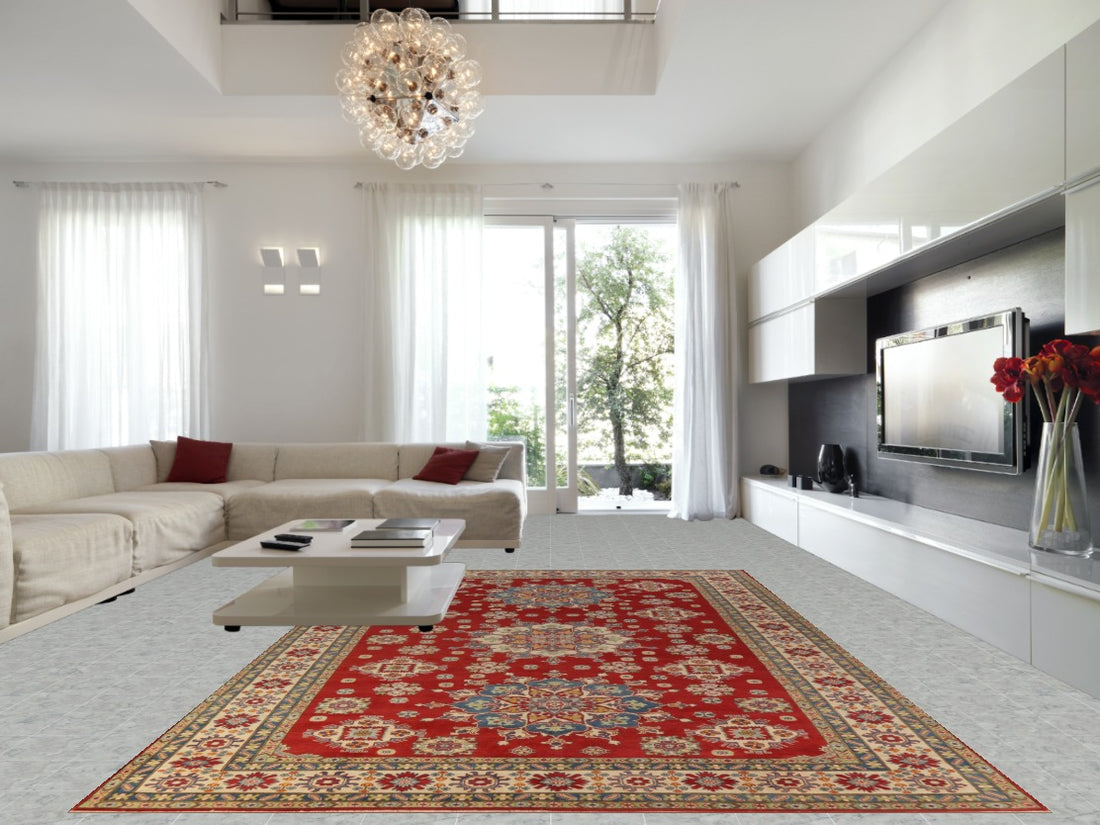 Red Geometric Kazak Oriental Large Rug 10x16
