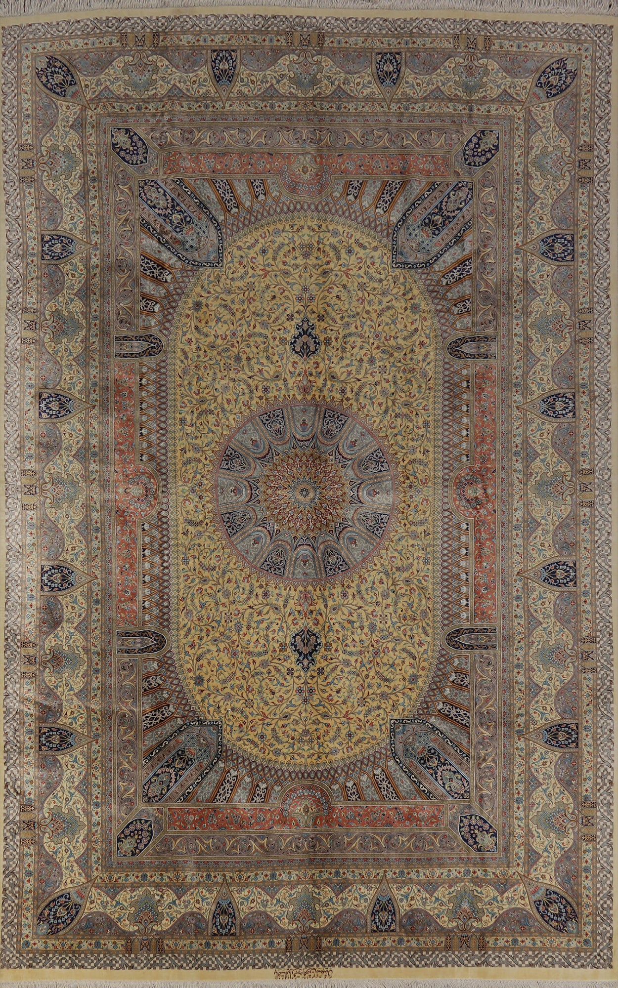 100% Silk Vegetable Dye Signed Qum Persian Area Rug 6x10