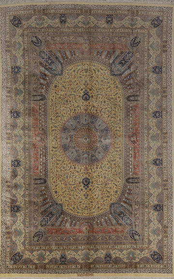 100% Silk Vegetable Dye Signed Qum Persian Area Rug 6x10
