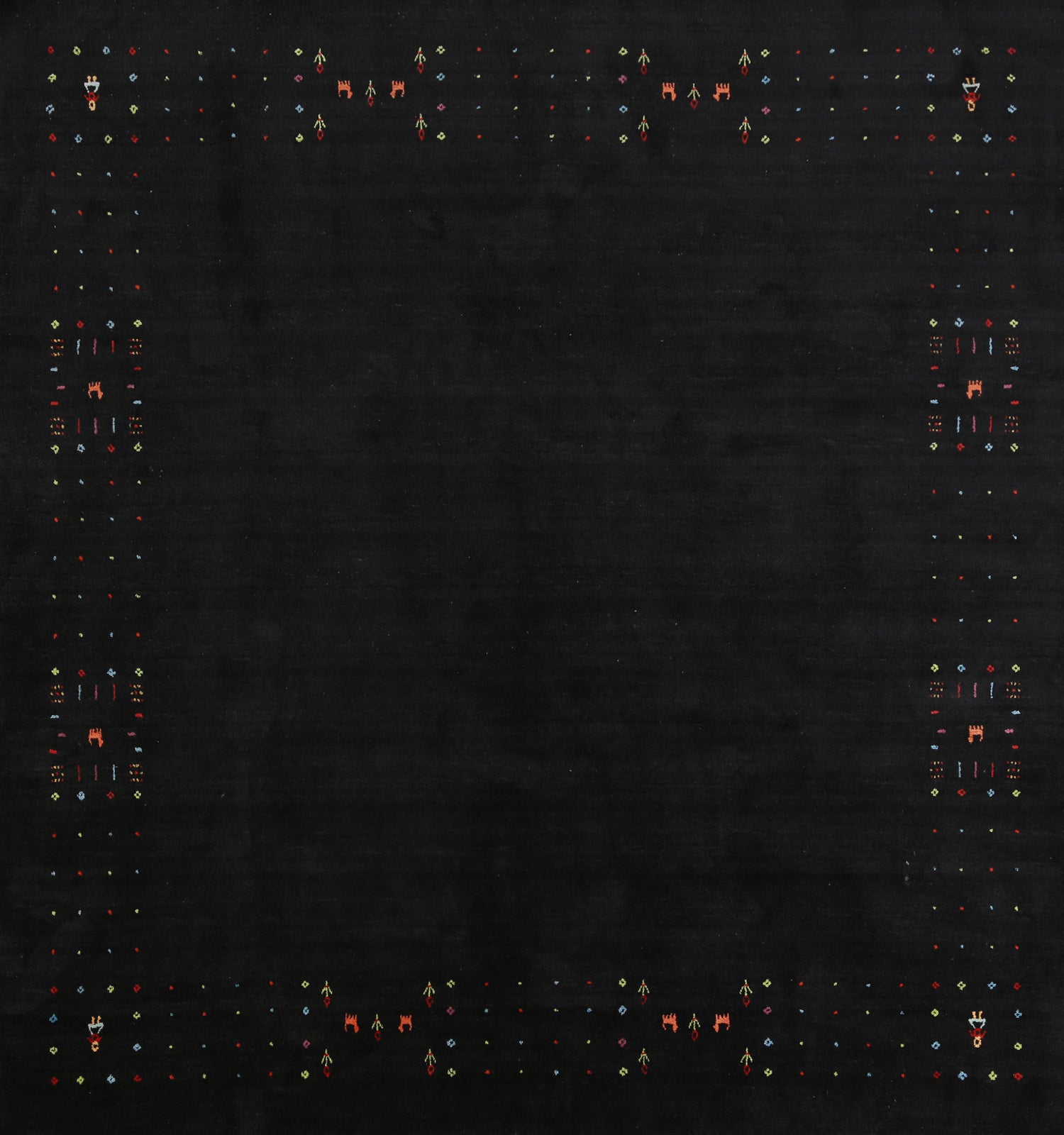 Charcoal Wool Square Tribal Gabbeh Indian Area Rug 8x8