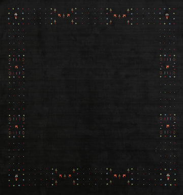 Charcoal Wool Square Tribal Gabbeh Indian Area Rug 8x8