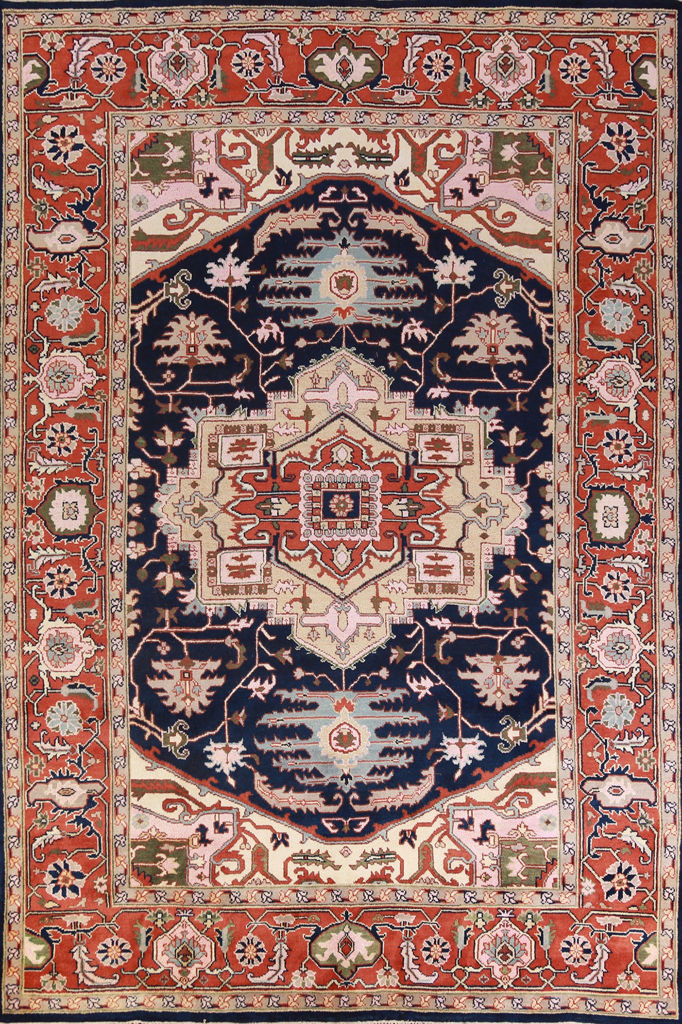 Geometric Blue Heriz Serapi Oriental Large Rug 10x14