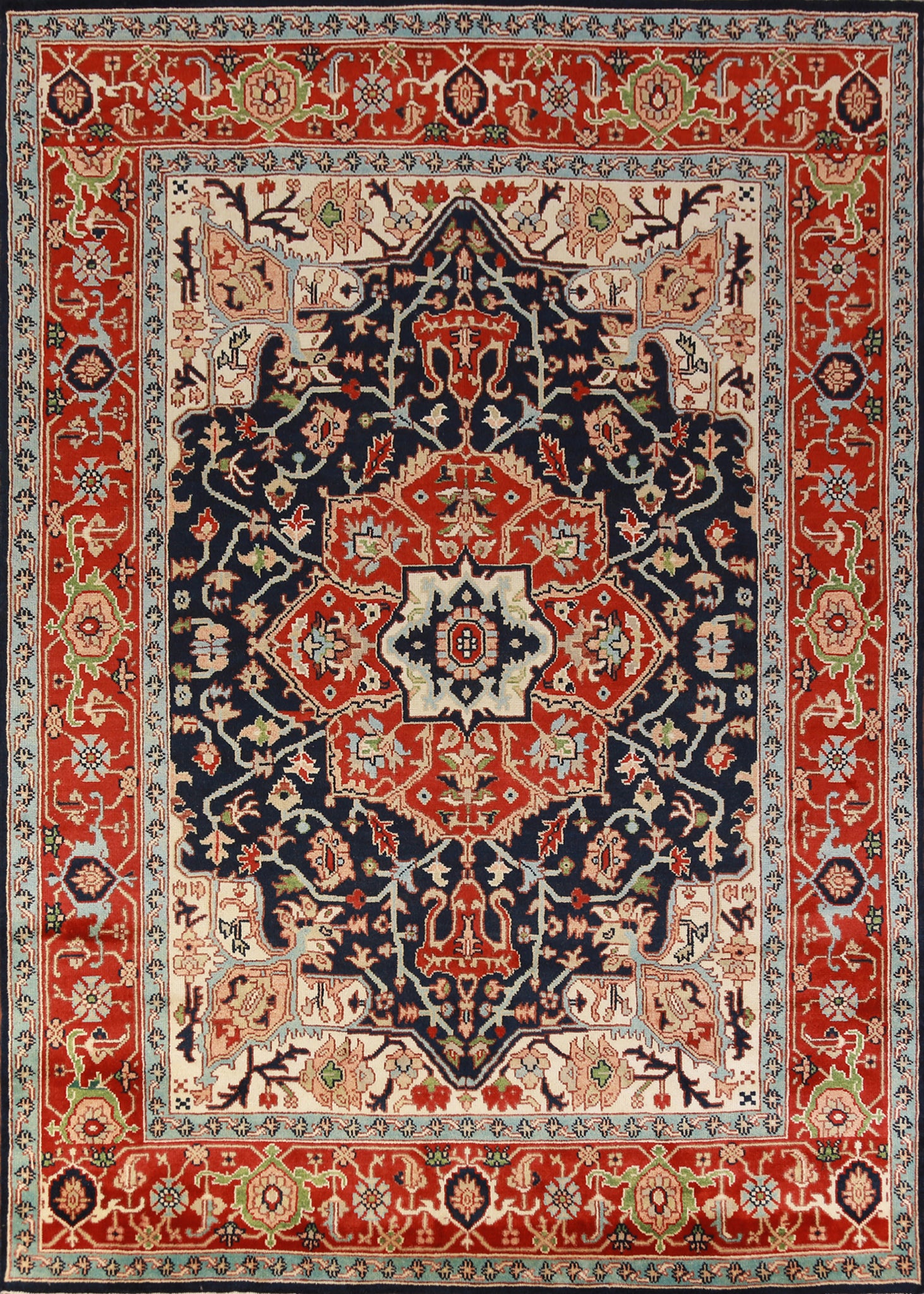 Dark Navy Blue Wool Heriz Serapi Oriental Area Rug 9x12