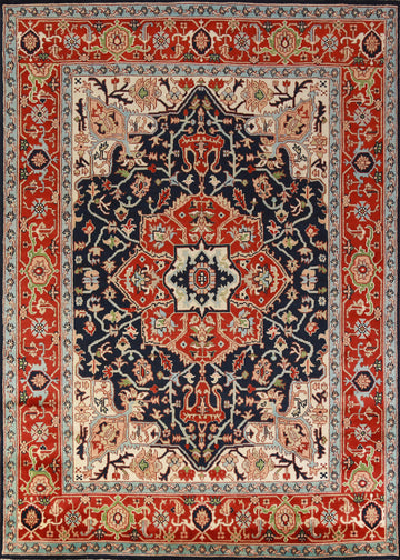 Dark Navy Blue Wool Heriz Serapi Oriental Area Rug 9x12