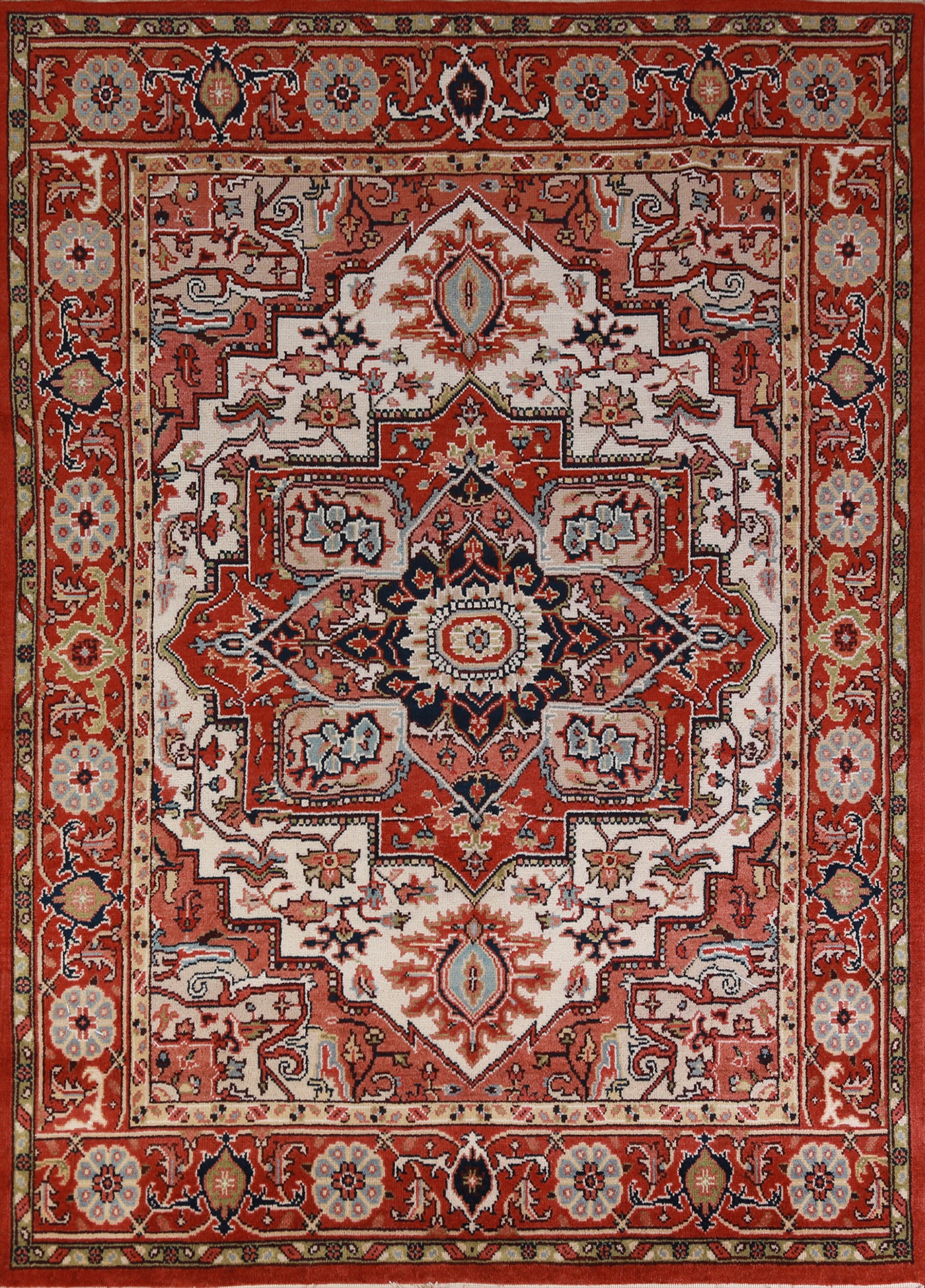 Ivory & Orange Wool Heriz Serapi Oriental Area Rug 8x10