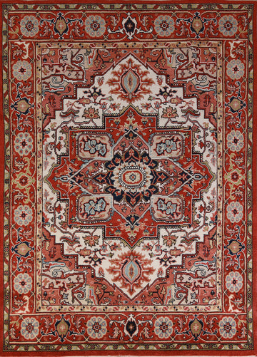 Ivory & Orange Wool Heriz Serapi Oriental Area Rug 8x10