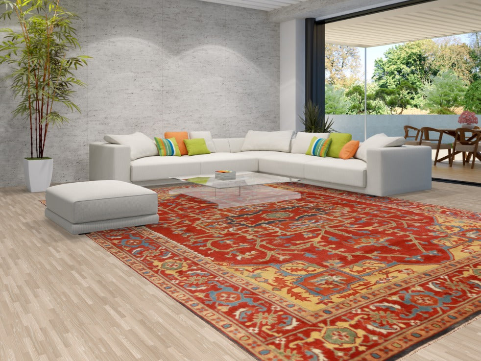 Handmade Wool Heriz Serapi Indian Large Rug 12x15