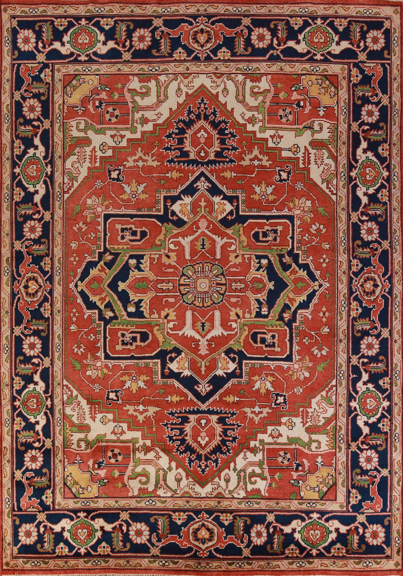 Orange Wool Medallion Heriz Serapi Indian Area Rug 9x12