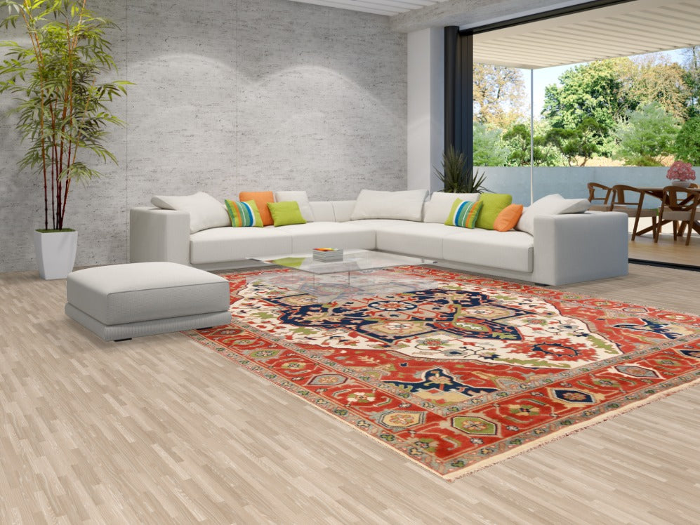 Geometric Wool Heriz Serapi Oriental Large Rug 10x14