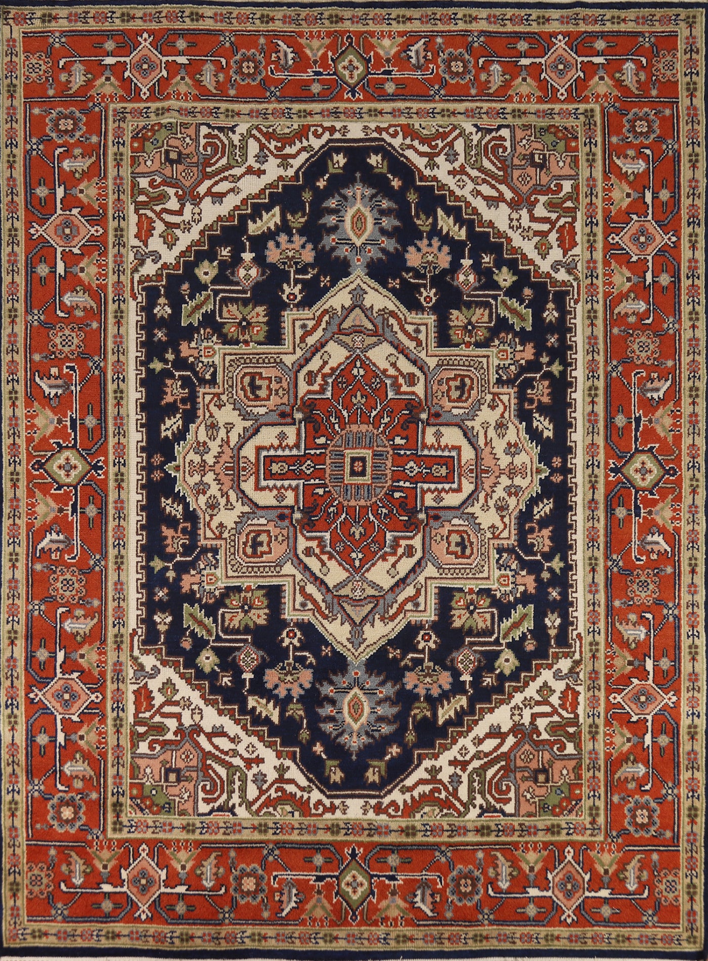 Navy Blue Medallion Heriz Serapi Oriental Area Rug 8x10