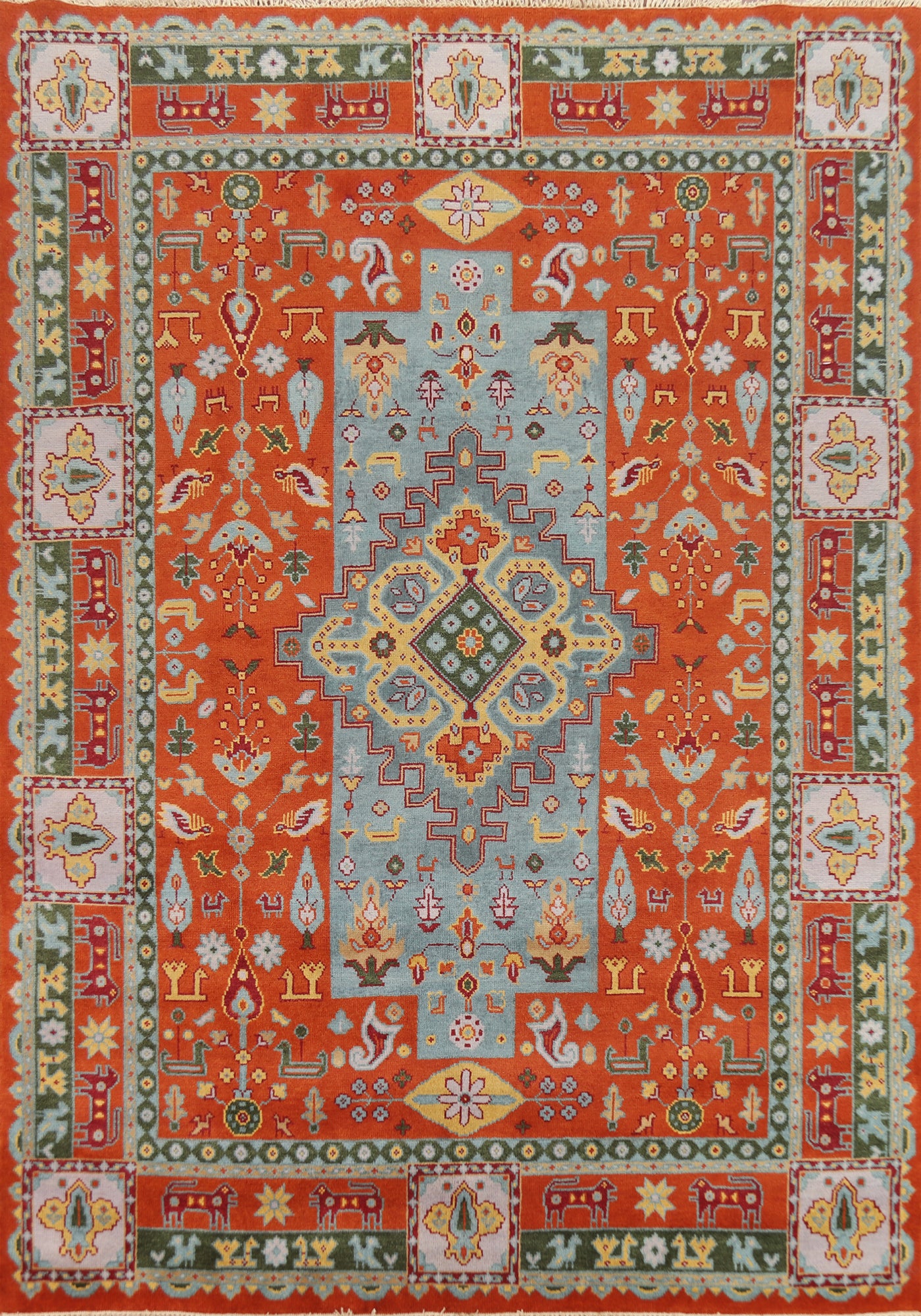 Orange Wool Geometric Heriz Serapi Oriental Area Rug 9x12