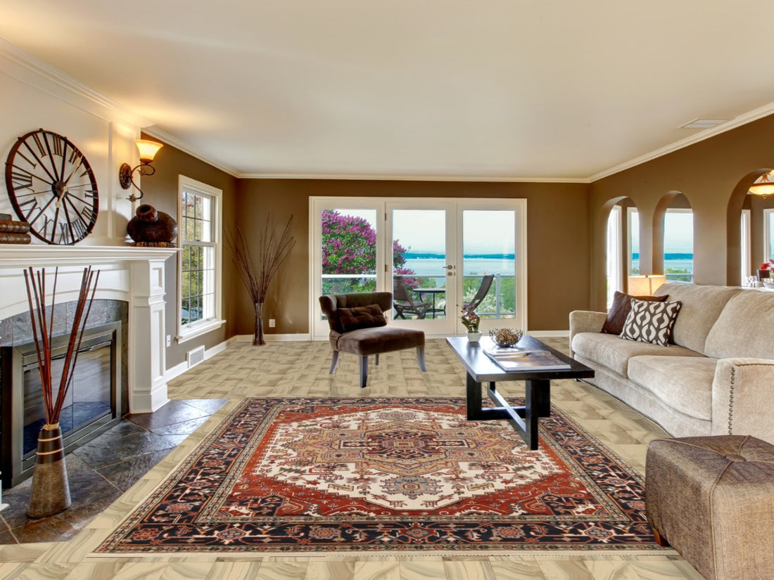 Ivory Wool Heriz Serapi Indian Area Rug 8x10