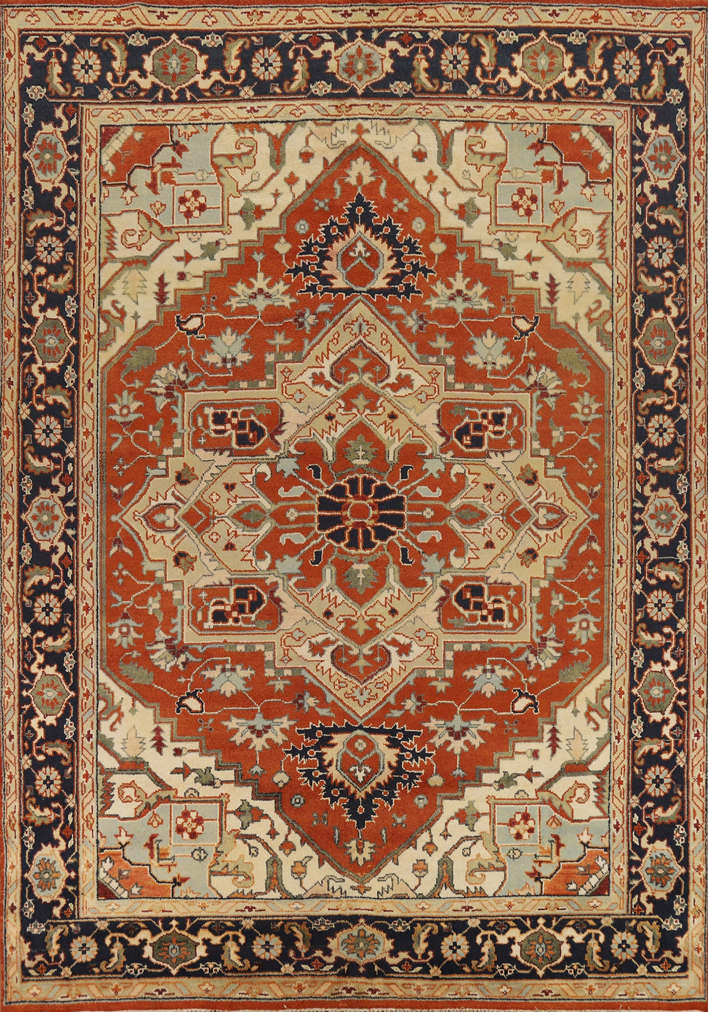 Orange Wool Geometric Heriz Serapi Indian Area Rug 9x12
