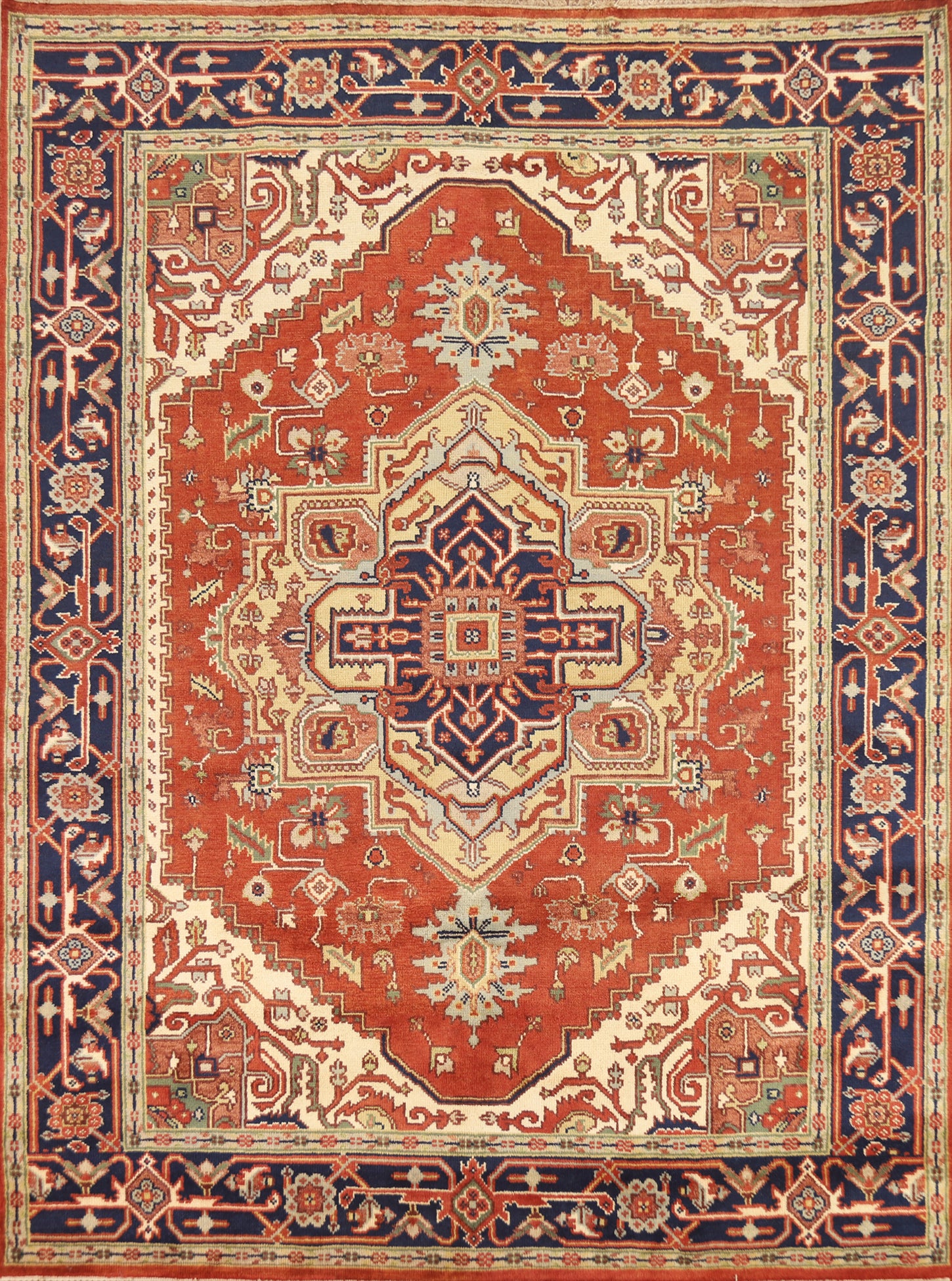 Orange Wool Geometric Heriz Serapi Indian Area Rug 8x10