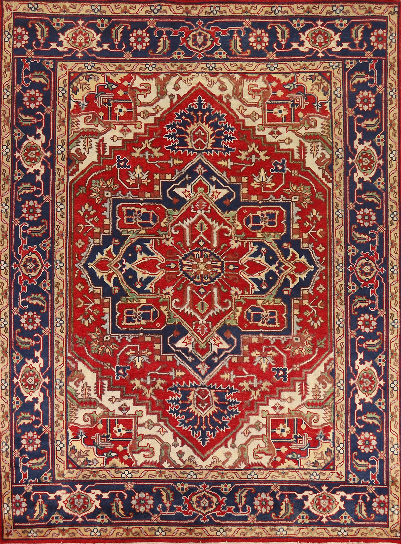Medallion Red Wool Heriz Serapi Indian Area Rug 8x10