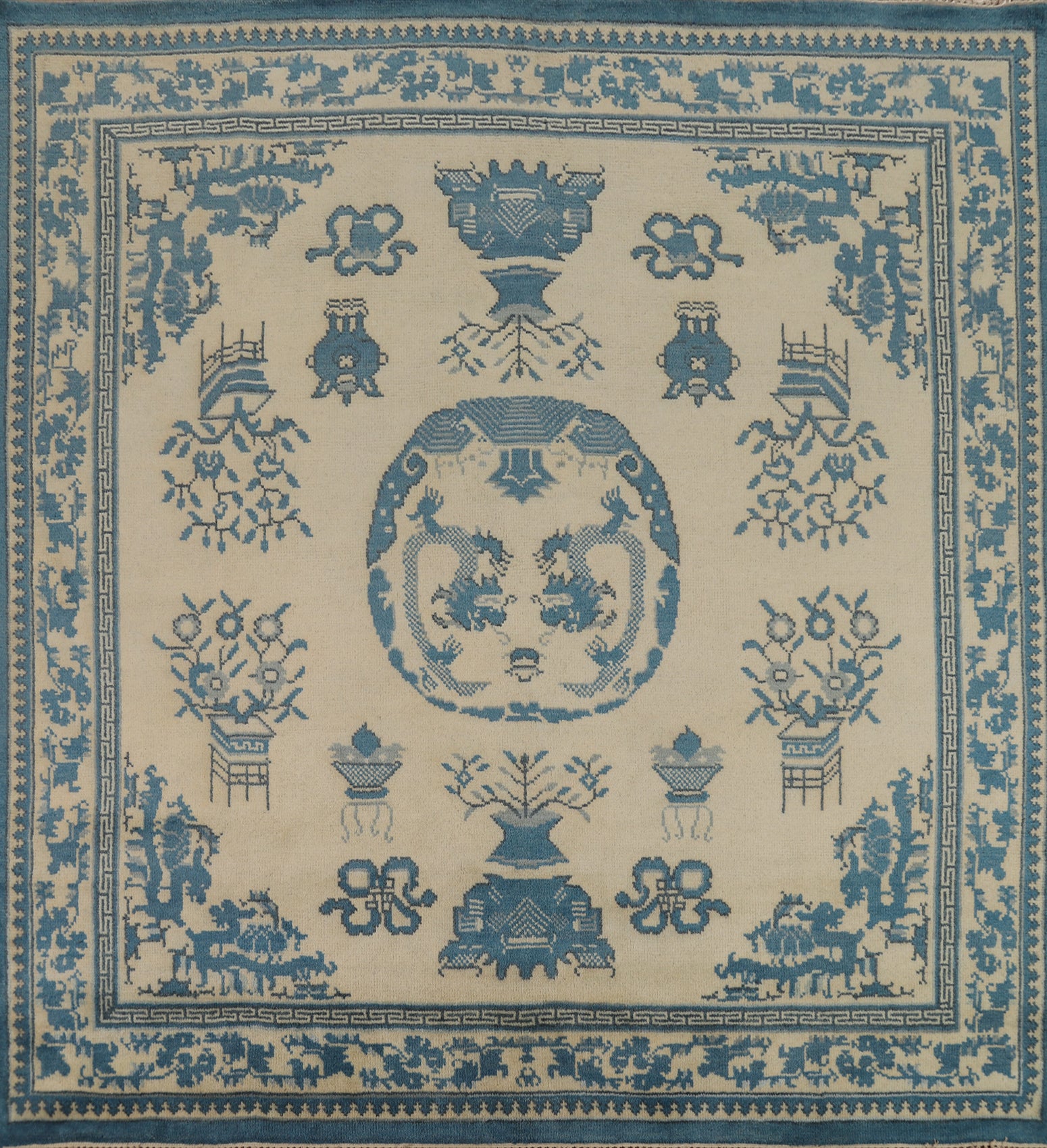 Handmade Wool Art Deco Square Area Rug 8x8