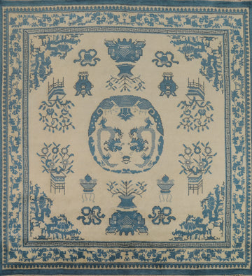 Handmade Wool Art Deco Square Area Rug 8x8