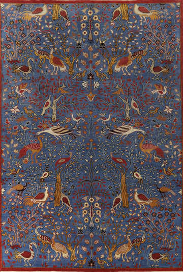 Animals Wool Design Blue Ziegler Indian Large Rug 10x14