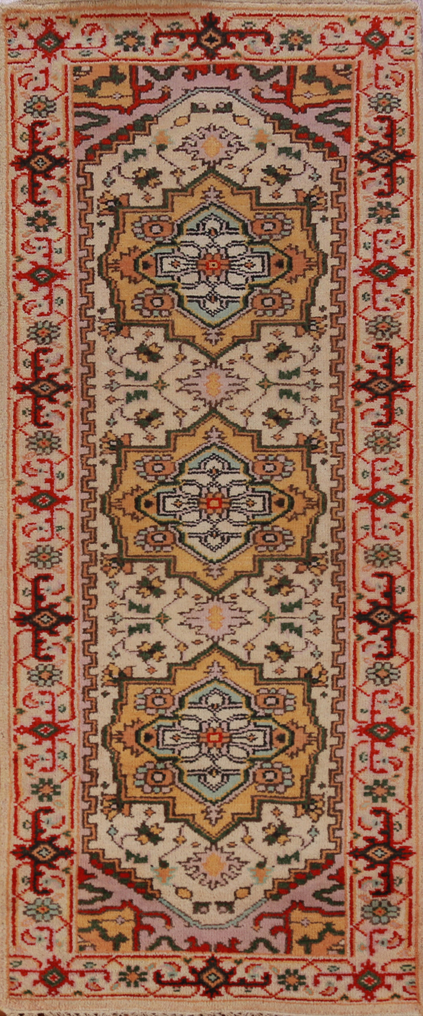 Geometric Wool Heriz Serapi Oriental Runner Rug 3x8