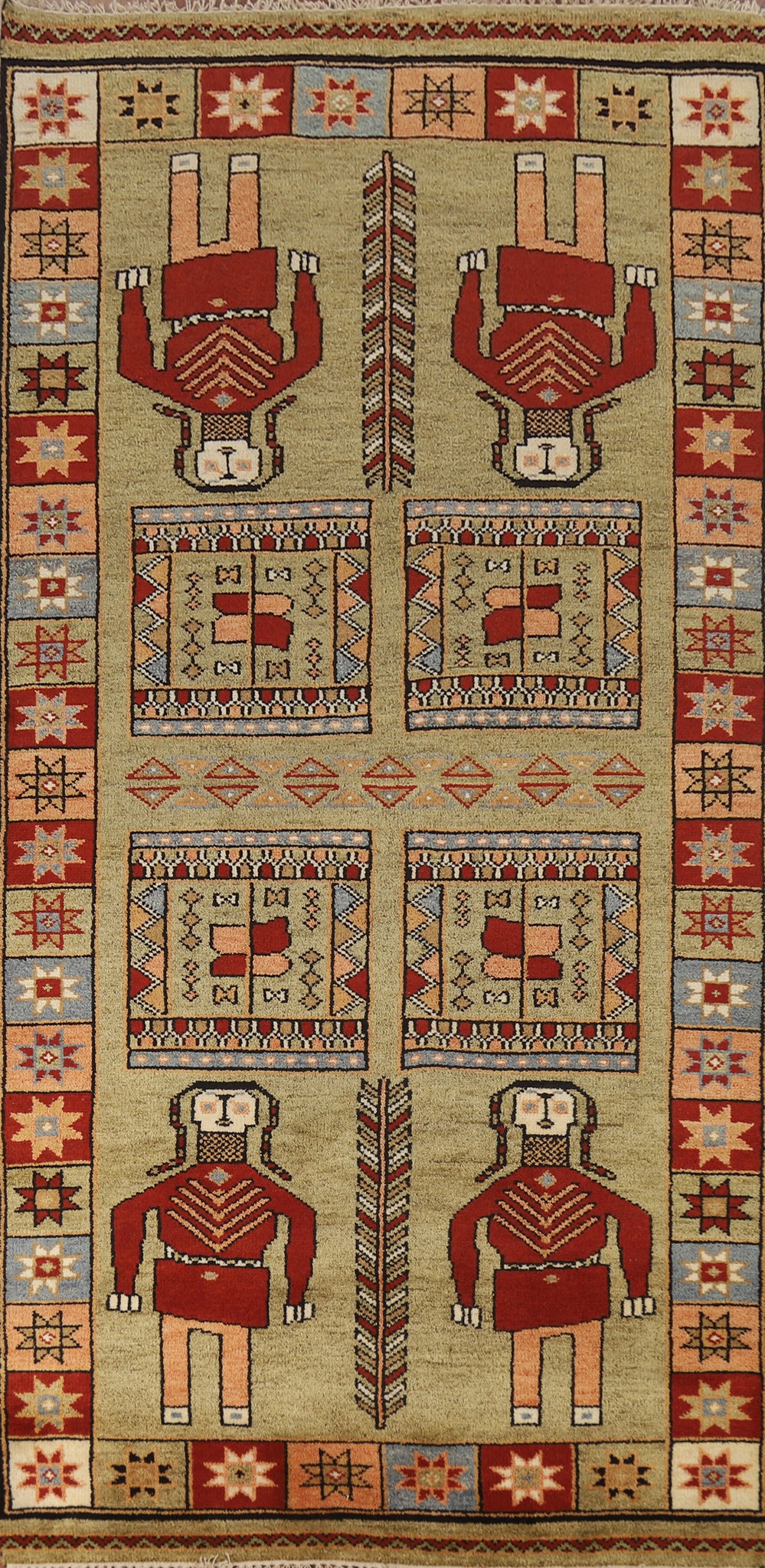 Geometric Wool Heriz Serapi Indian Runner Rug 4x10