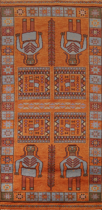 Orange Wool Heriz Serapi Indian Runner Rug 4x10