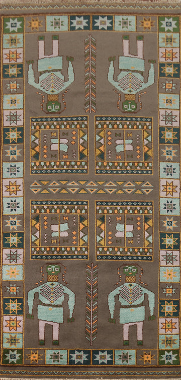 Geometric Wool Heriz Serapi Indian Runner Rug 4x10