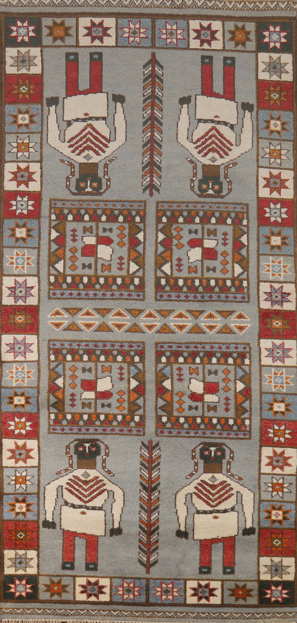 Geometric Wool Heriz Serapi Indian Runner Rug 4x10