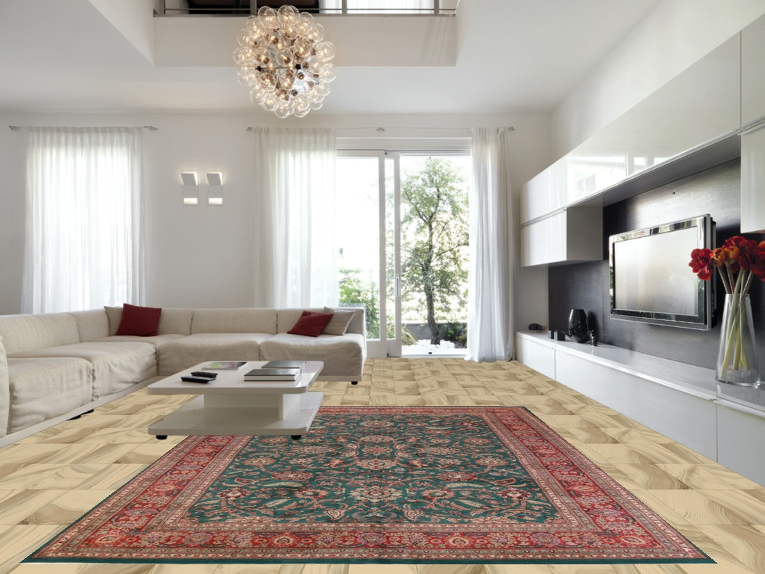 Green Floral Agra Indian Large Rug 10x14
