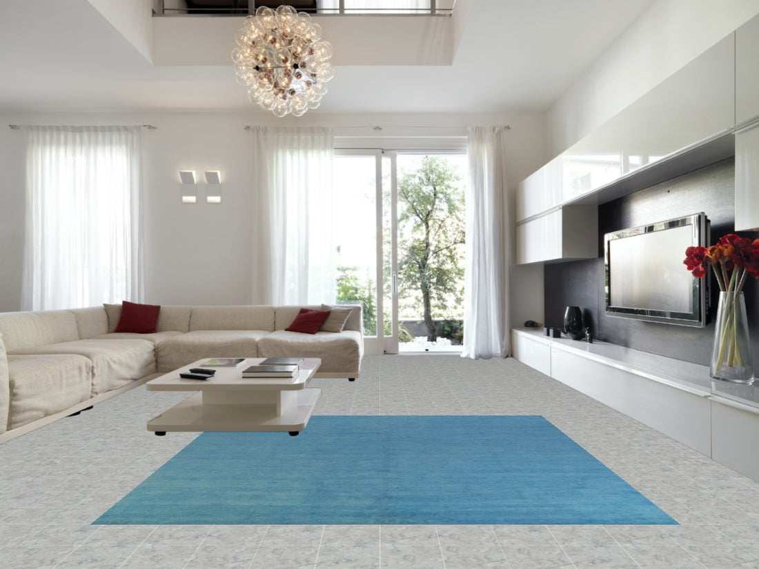Sky Blue Square Gabbeh Persian Area Rug 10x10