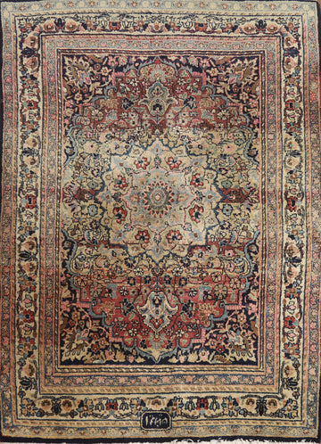 Antique Vegetable Dye Mashad Persian Rug 4x5