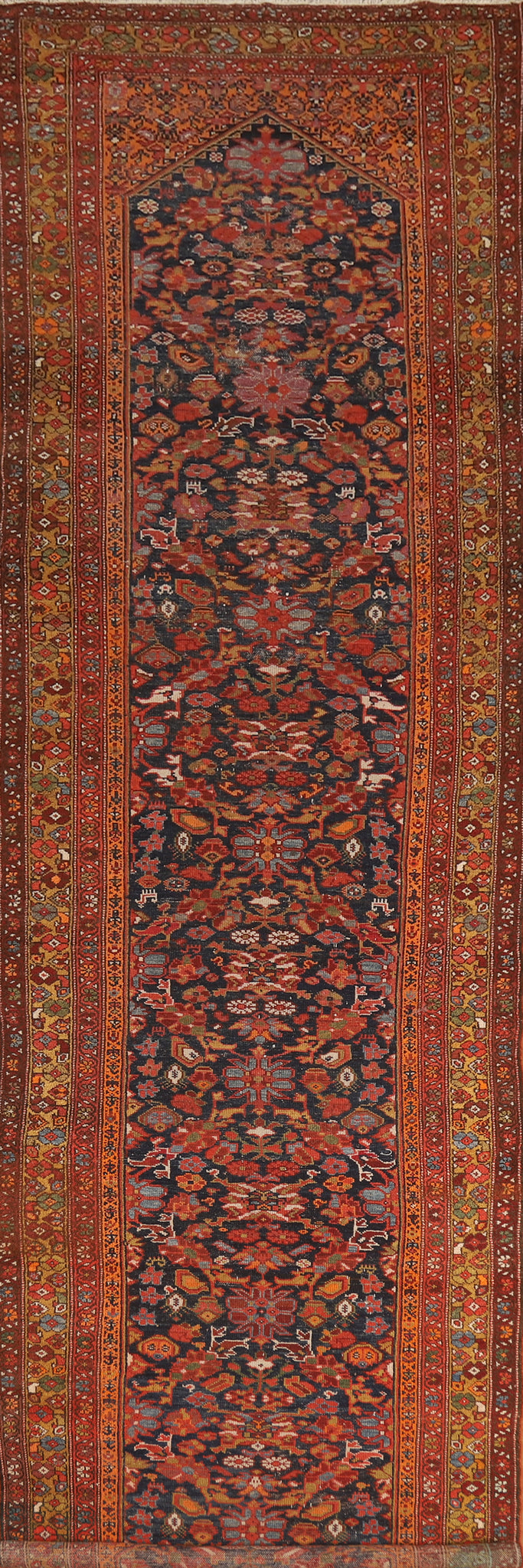 Pre-1900 Antique Vegetable Dye Malayer Persian Runner Rug 4x16