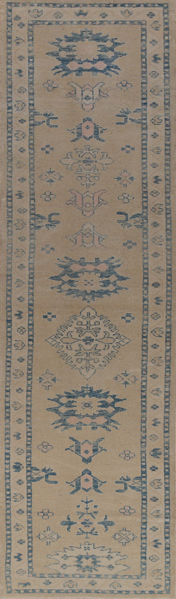 Vegetable Dye Oushak Turkish Runner Rug 3x14