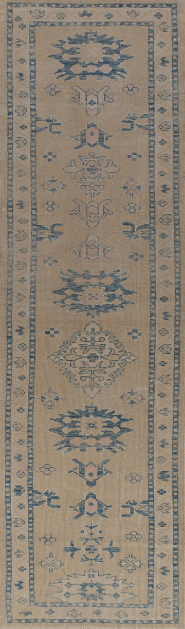 Vegetable Dye Oushak Turkish Runner Rug 3x14