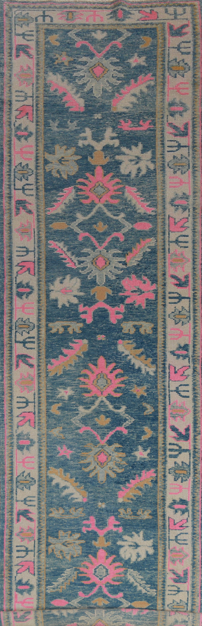Vegetable Dye Blue Oushak Turkish Runner Rug 3x16