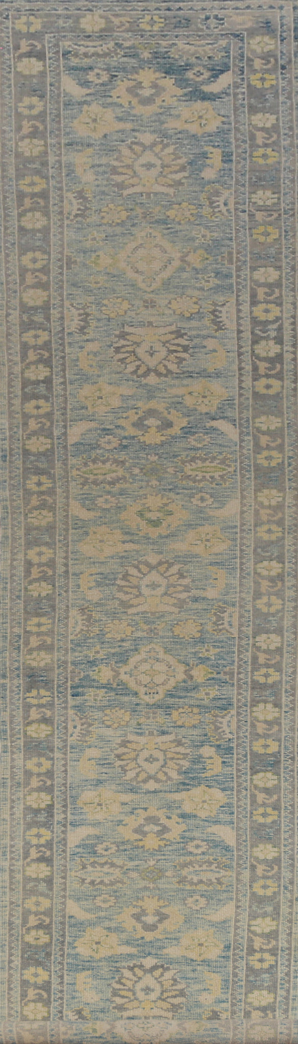 Vegetable Dye Blue Oushak Turkish Runner Rug 3x20