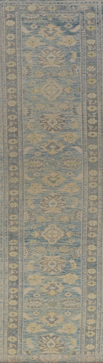 Vegetable Dye Blue Oushak Turkish Runner Rug 3x20