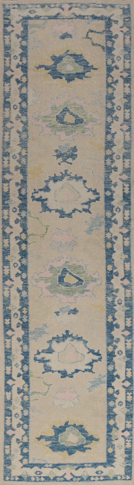 Vegetable Dye Wool Oushak Turkish Runner Rug 3x14