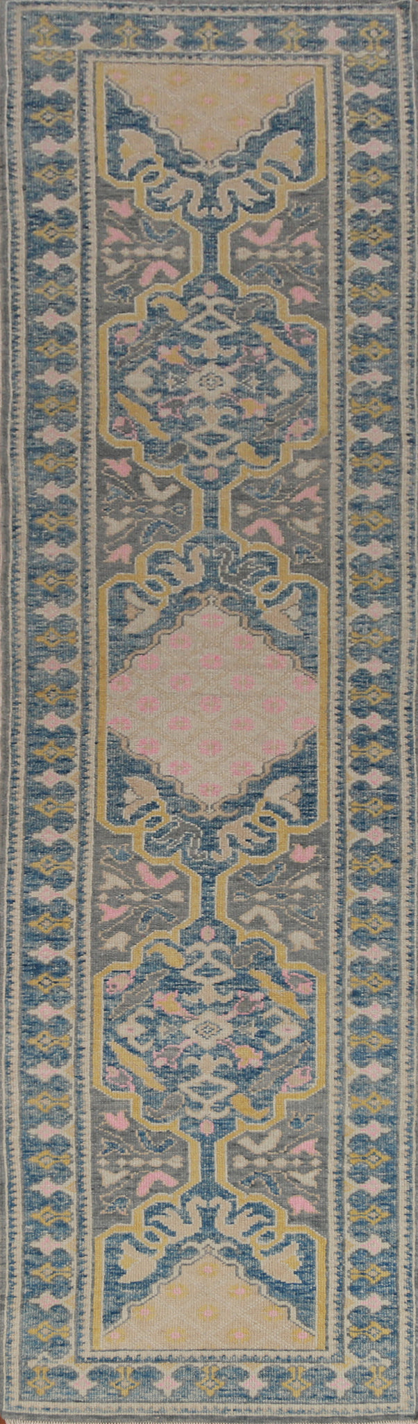 Vegetable Dye Oushak Turkish Runner Rug 3x14