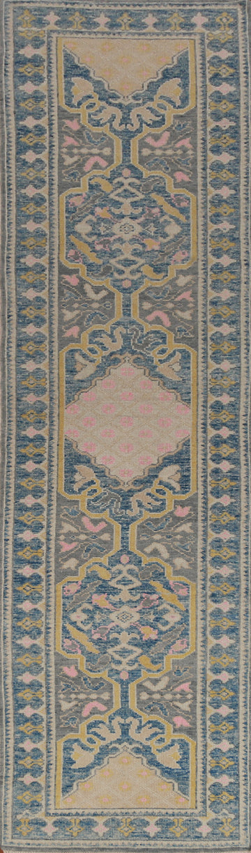 Vegetable Dye Oushak Turkish Runner Rug 3x14