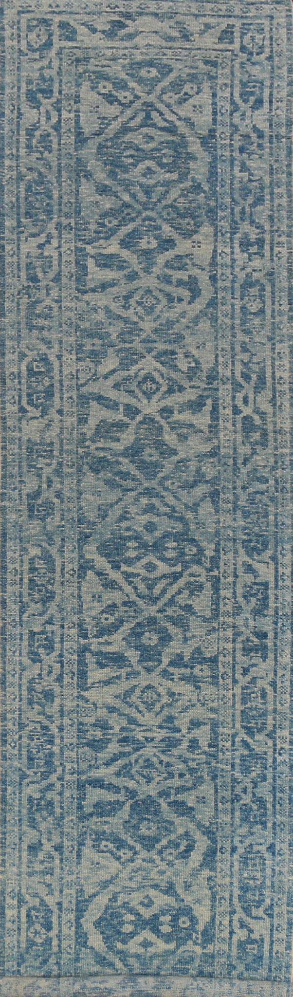 Vegetable Dye Blue Oushak Turkish Runner Rug 3x17