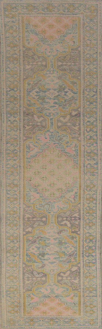 Vegetable Dye Oushak Turkish Runner Rug 3x12