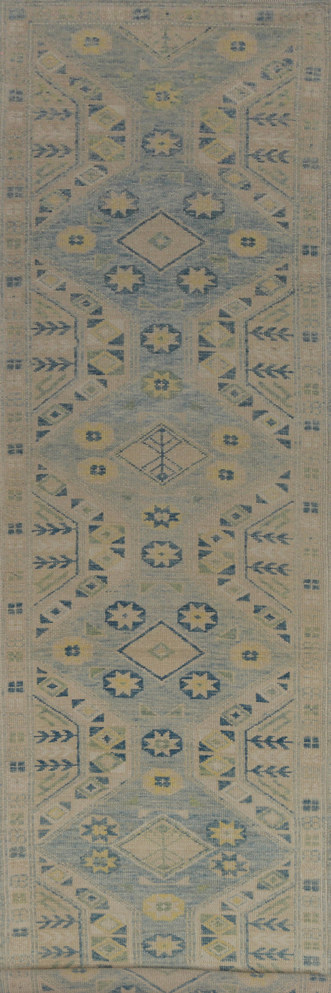 Geometric Wool Oushak Vegetable Dye Runner Rug 3x16