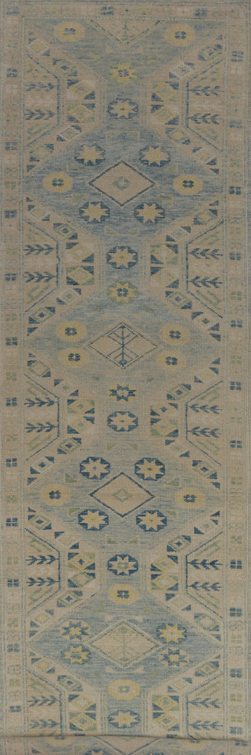 Geometric Wool Oushak Vegetable Dye Runner Rug 3x16
