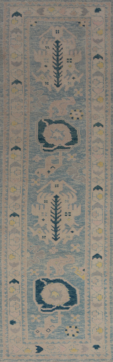 Vegetable Dye Oushak Turkish Runner Rug 3x14