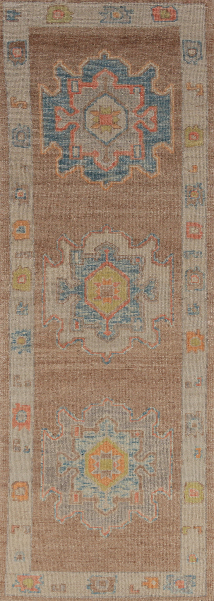 Vegetable Dye Brown Oushak Turkish Runner Rug 3x10