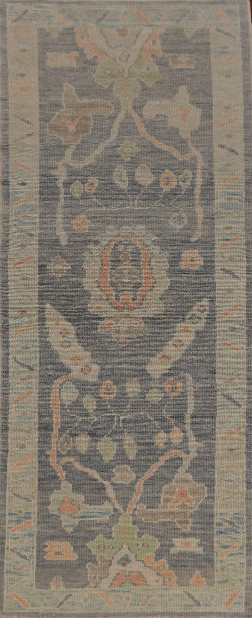 Vegetable Dye Blue Oushak Turkish Runner Rug 3x9