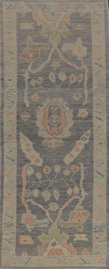 Vegetable Dye Blue Oushak Turkish Runner Rug 3x9
