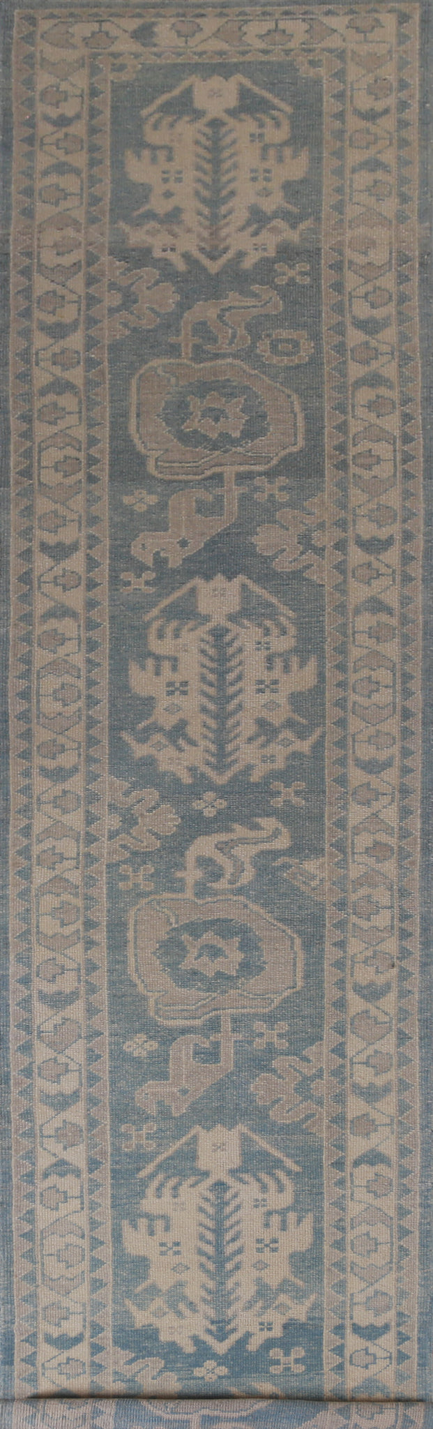 Vegetable Dye Blue Oushak Turkish Runner Rug 3x19